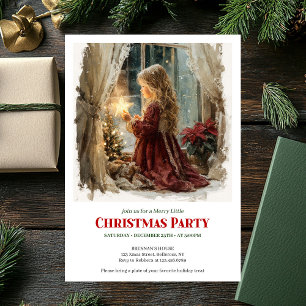 Rustic girl awaits Santa printable Christmas Invitation