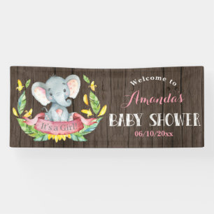Rustic Girl Elephant Baby Shower Pink and Grey Banner