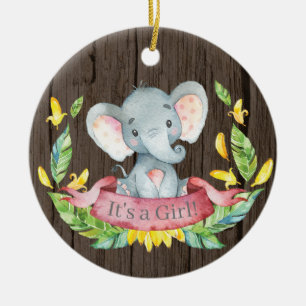 Rustic Girl Elephant Baby Shower Pink Ceramic Tree Decoration