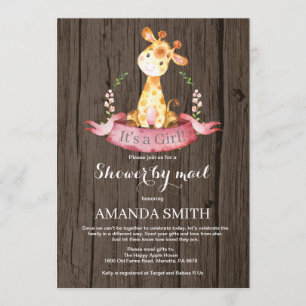 Rustic Girl Giraffe Baby Shower by Mail Invitation