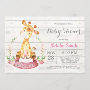 Rustic Girl Giraffe Baby Shower Invitation