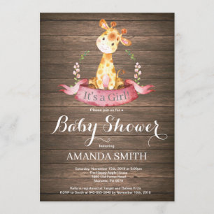 Rustic Girl Giraffe Baby Shower Invitation
