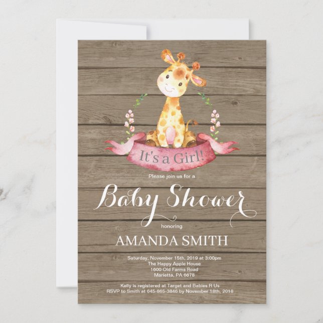 Rustic Girl Giraffe Baby Shower Invitation (Front)