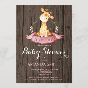 Rustic Girl Giraffe Baby Shower Invitation