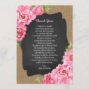 Rustic Girl Pink Floral Baby Thank you note Invitation
