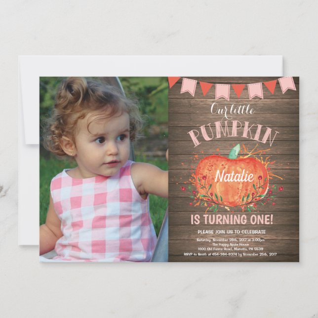 Rustic Girl Pumpkin Birthday Invitation Pink (Front)
