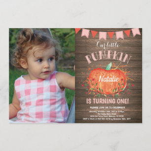 Rustic Girl Pumpkin Birthday Invitation Pink