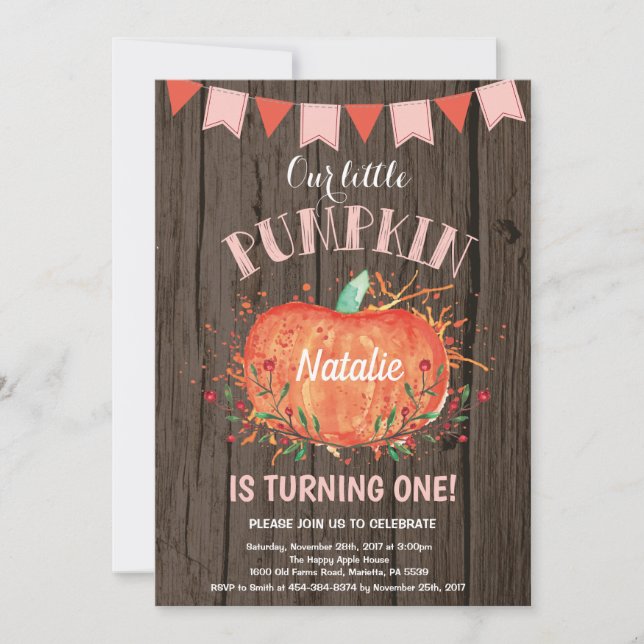 Rustic Girl Pumpkin Birthday Invitation Pink (Front)