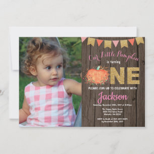 Rustic Girl Pumpkin Fall Birthday Invitation Gold