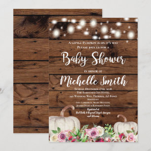 Rustic Girl Pumpkin Fall Greeney Pink Baby Shower Invitation