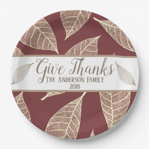 Rustic Give Thanks Cream Leaves & Pear Red Paper Plate