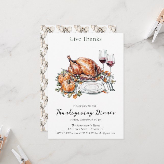 Rustic Give Thanks Dinner  Invitation (Front/Back In Situ)