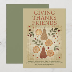 Rustic Giving Thanks Friendsgiving Harvest Invitation