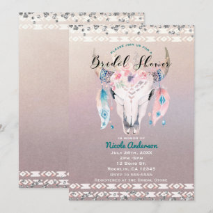 Rustic Glam Boho Floral Cow Skull Bridal Shower Invitation
