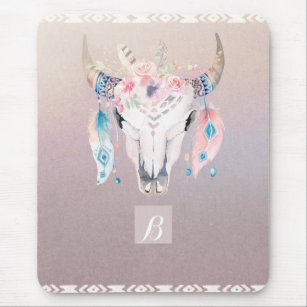 Rustic Glam Boho Floral Cow Skull Iridescent Chic Mouse Mat
