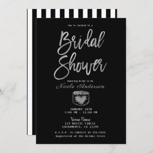 Rustic Glam Chic Silver & Stripes Bridal Shower    Invitation