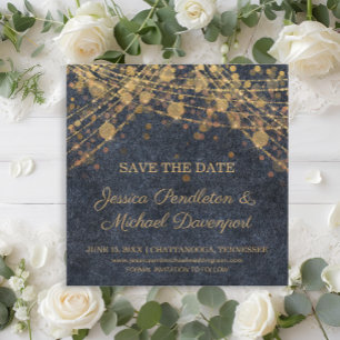 Rustic Glam Gold String Lights Save Date