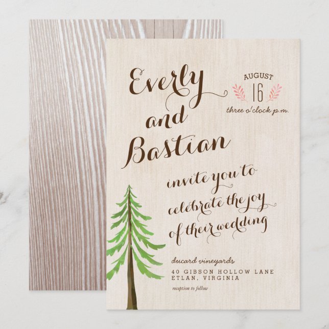 Rustic Glam Wedding Invitations (Front/Back)
