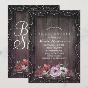 Rustic Glamour Barn Wood Flourish & Floral Bridal Invitation