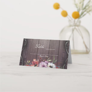 Rustic Glamour Barn Wood Flourish Floral Table Place Card
