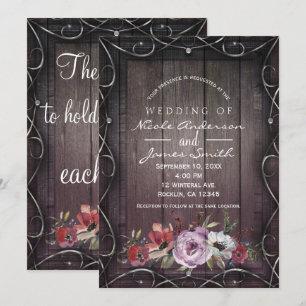 Rustic Glamour Barn Wood Flourish & Floral Wedding Invitation