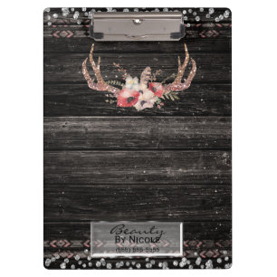 Rustic Glamour Boho Antlers Skull Personalised Clipboard