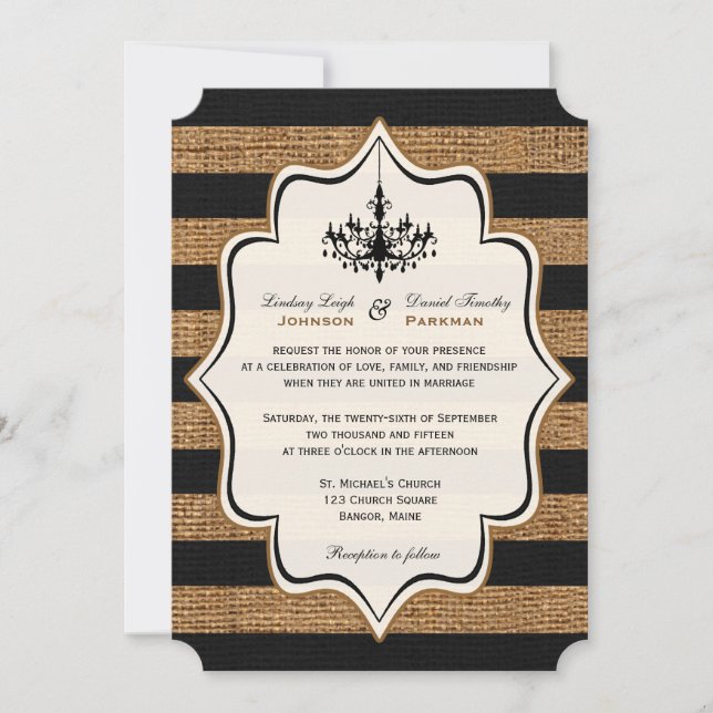 Rustic Glamour, FAUX Burlap Stripes Wedding Invite (Front)