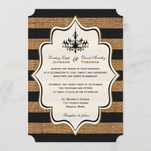 Rustic Glamour, FAUX Burlap Stripes Wedding Invite