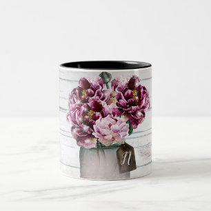 Rustic Glamour Wood & Burgundy Mason Jar Flowers Two-Tone Coffee Mug