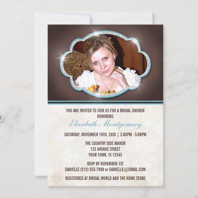 Rustic Glitter Blue Photo Bridal Shower Invitation (Front)