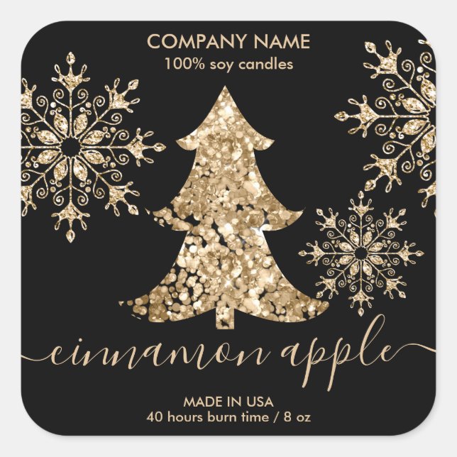 Rustic Glitter Christmas Tree Candle label (Front)