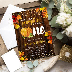 Rustic Glitter Pumpkin Fall Neutral 1st Birthday Invitation
