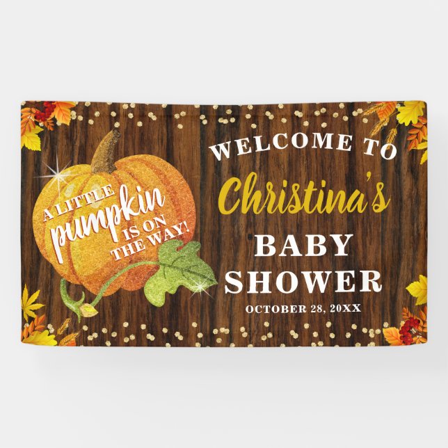 Rustic Glitter Pumpkin Fall Neutral Baby Shower Banner (Horizontal)