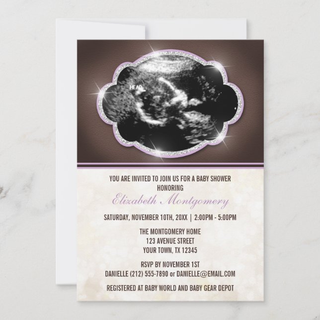Rustic Glitter Purple Sonogram Baby Shower Invitation (Front)