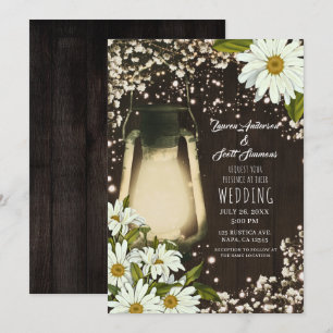 Rustic Glow Lantern Daisies Baby's Breath Wedding Invitation