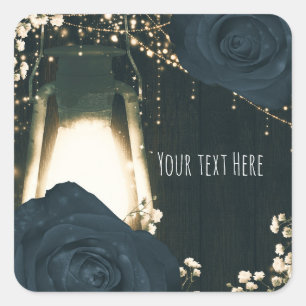Rustic Glow Lantern Light Blue Black Roses Wedding Square Sticker