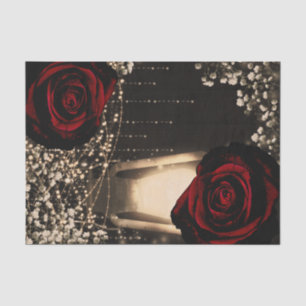 Rustic Glow Lantern Lights Dark Red Roses Wedding Tissue Paper