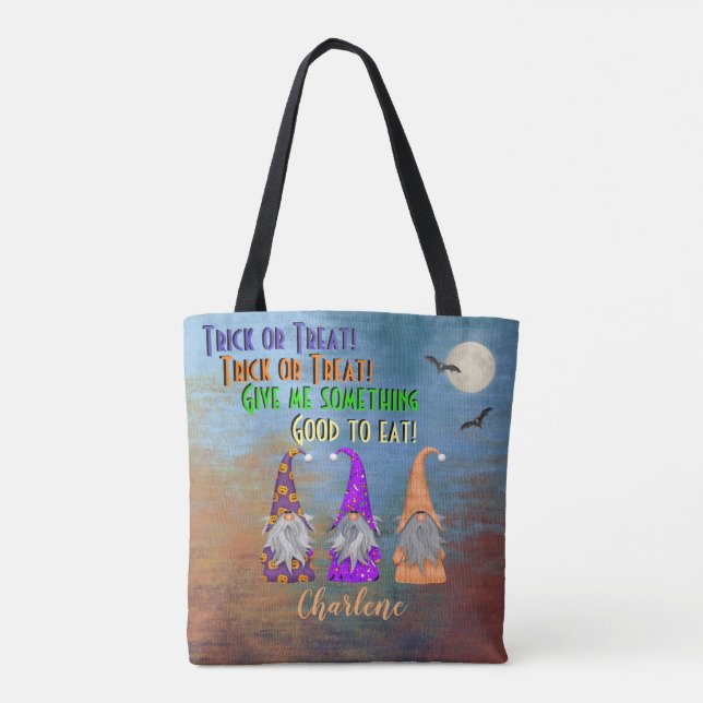 Rustic Gnomes Go Trick or Treating  Tote Bag (Back)