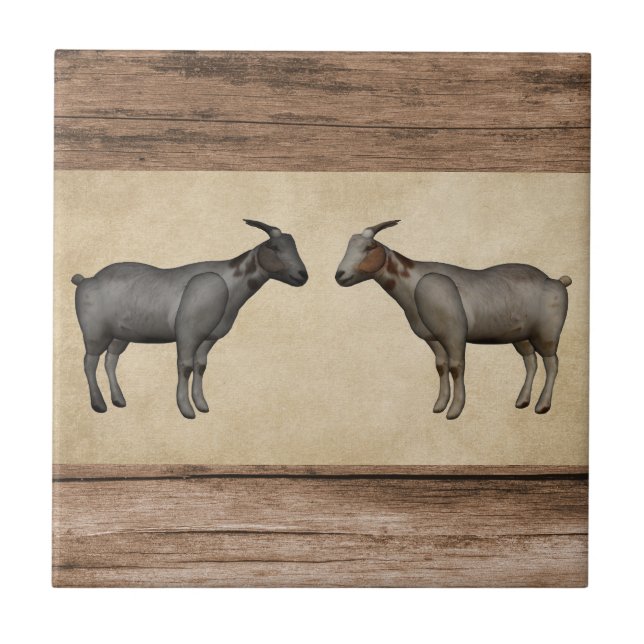 Rustic Goats and Woodgrain Ceramic Tile (Front)