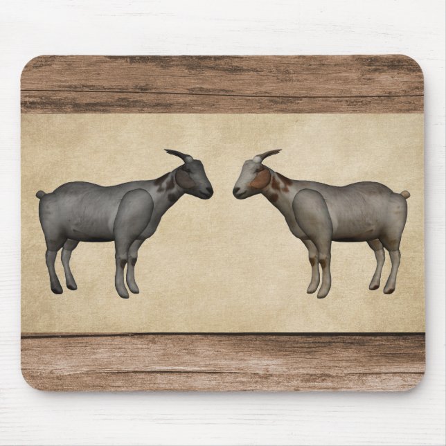 Rustic Goats and Woodgrain Mouse Mat (Front)