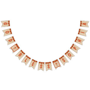 Rustic God Bless Baptism Communion Red Poppy Girl Bunting