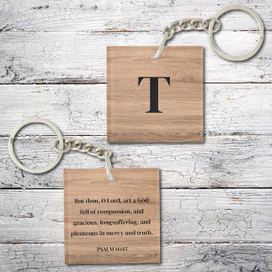 Rustic God is Good Psalms Verse Monogram Key Ring