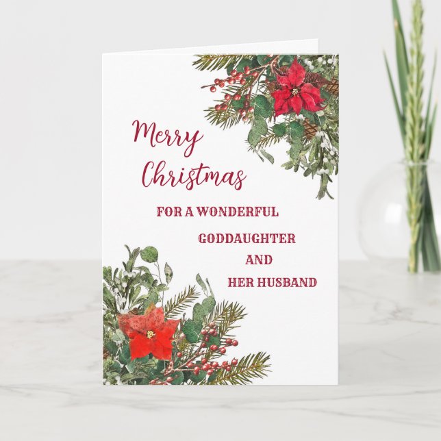 Rustic Goddaughter and Her Husband Merry Christmas Card (Front)