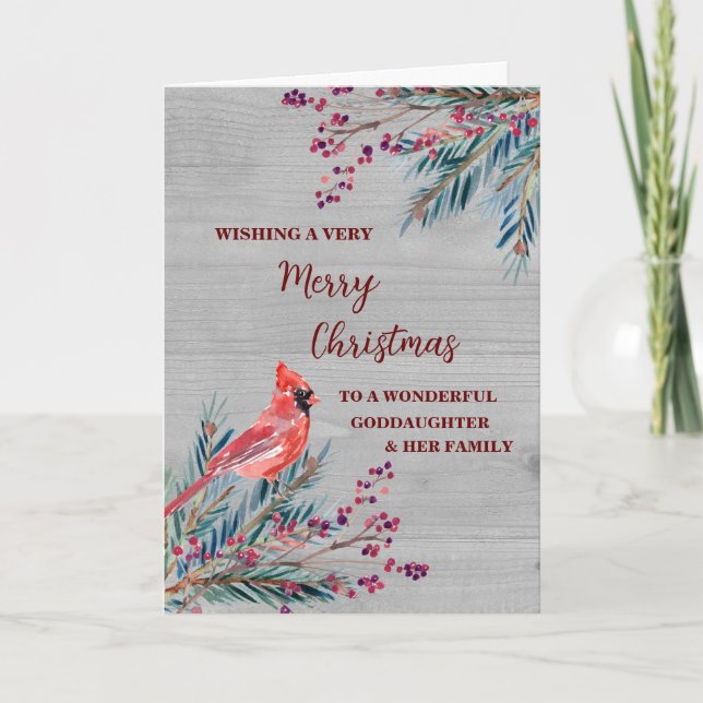 Rustic Goddaughter & Family Merry Christmas Card (Front)