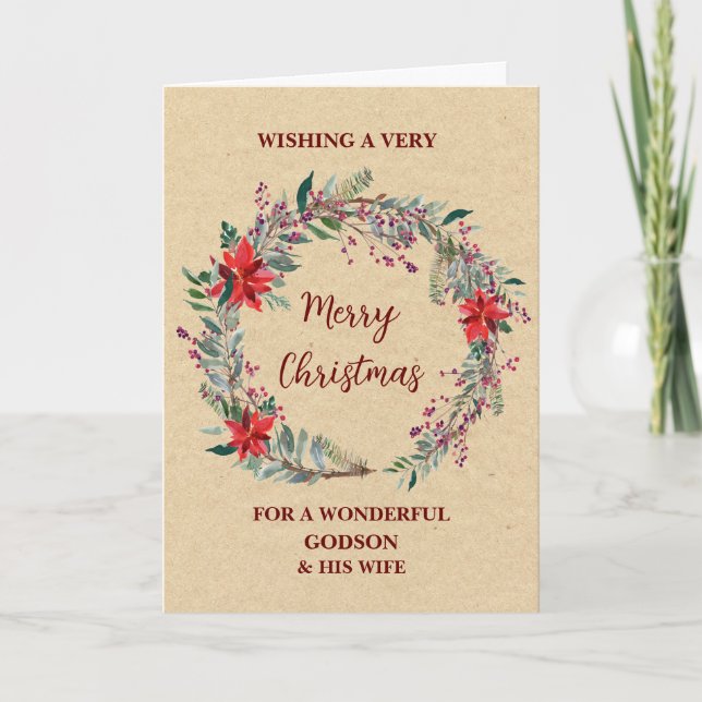 Rustic Godson and His Wife Merry Christmas Card (Front)
