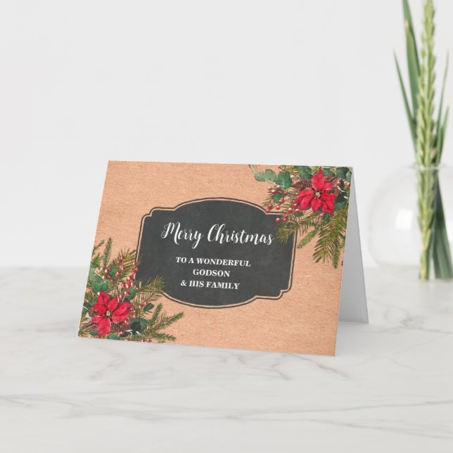 Rustic Godson & Family Merry Christmas Card (Front)