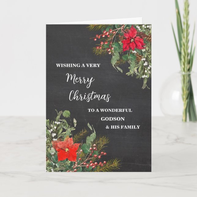Rustic Godson & Family Merry Christmas Card (Front)