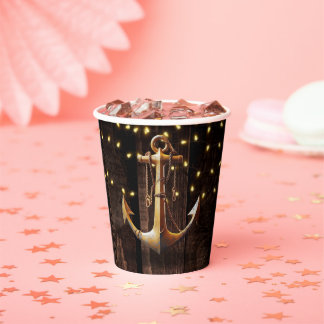 Rustic Gold Anchor Baby Shower Paper Cups
