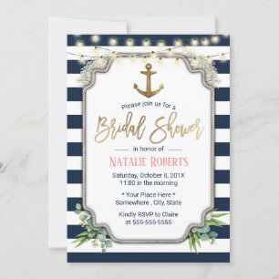Rustic Gold Anchor Nautical Bridal Shower Invitation