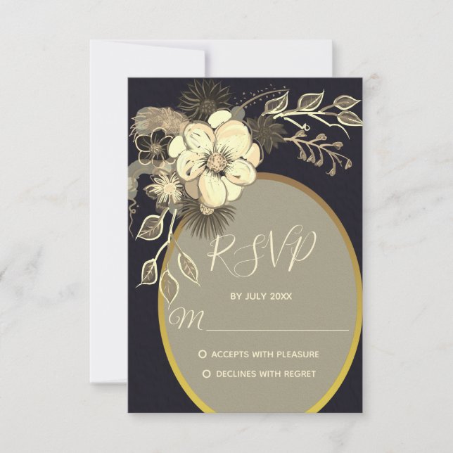 Rustic Gold And Black Wedding RSVP Card (Front)